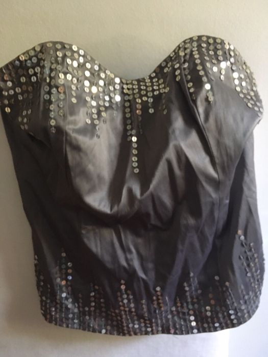 Top / bustier cinza acetinado com lantejoulas, XL