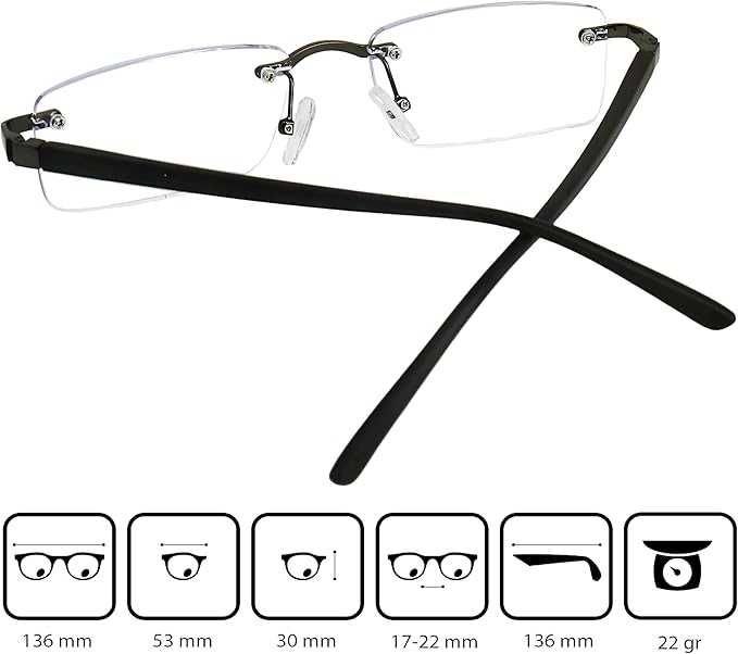 Okulary do czytania prostokątne szkła bez oprawek +2,5 z etui