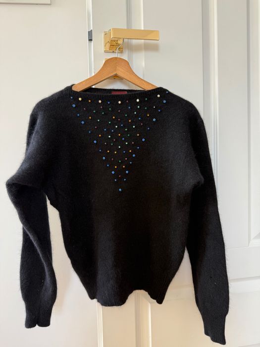 Sweterek z krysztalkami angora lambswool welna mieciutki