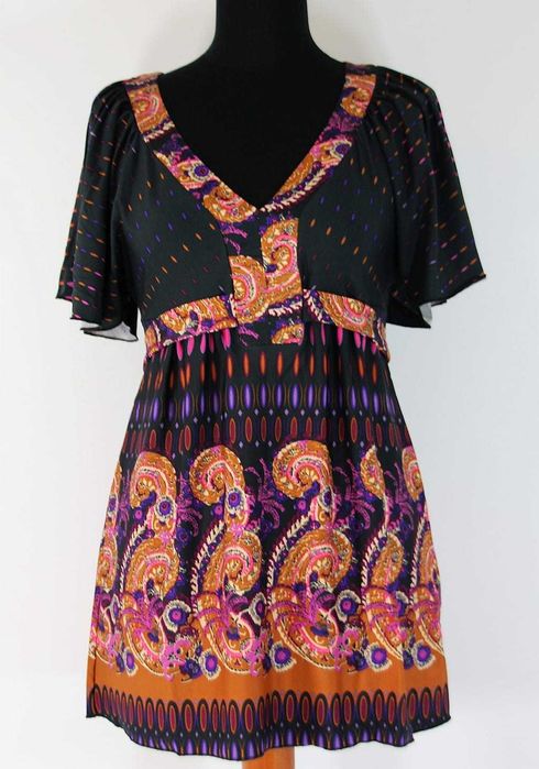 Tunika czarna/lila odcinana z dekoltem wiązana R 36/38