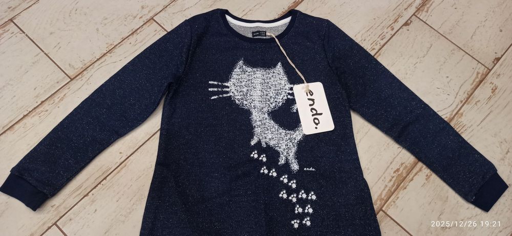 Nowa sukienka Endo z kotkiem granatowa 134/140