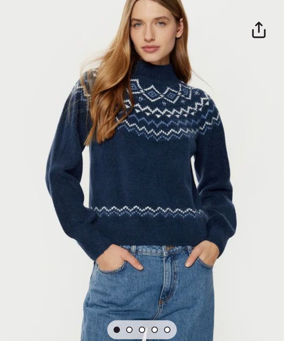 Sweter niebieski wzór scandi pólgolf premium  Guess 38 pudełkowy