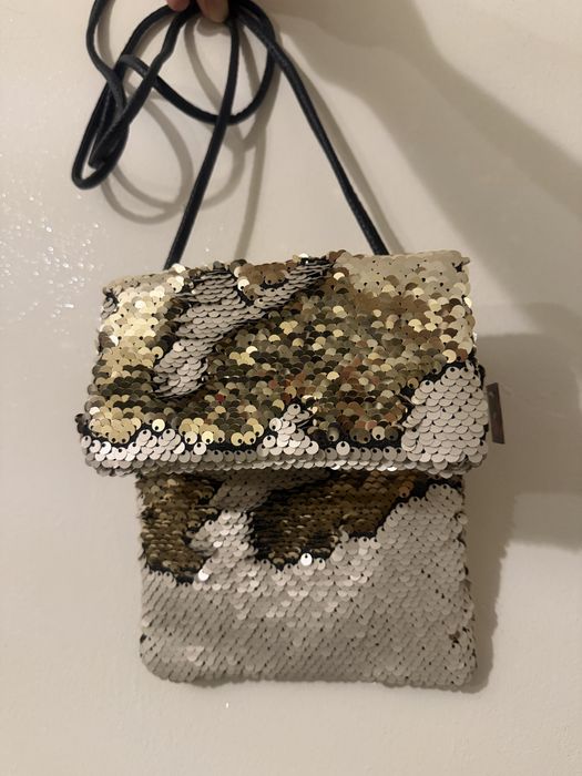 Torebka Listonoszka z pajetkami złoto beżowa