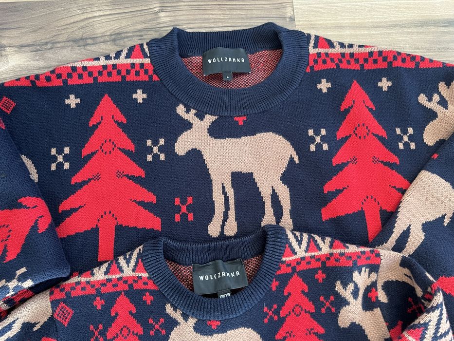 Wólczanka#sweter świąteczny#ojciec L+syn110/116#bawełna