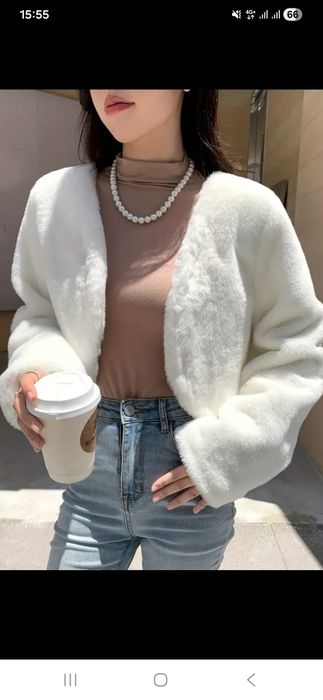 Шубка айворі, еко-хутро