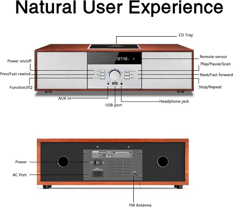 WISCENT, odtwarzacz CD i Bluetooth, radio FM,