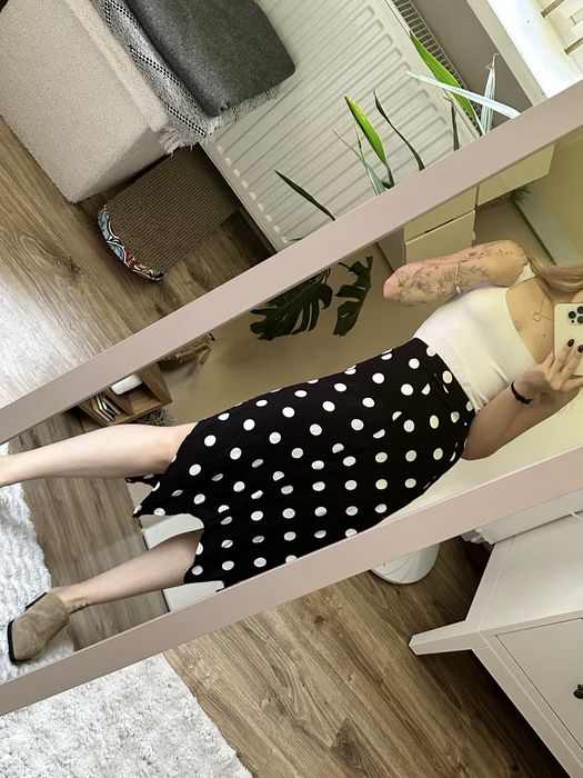 spodnica midi w grochy asymetryczna