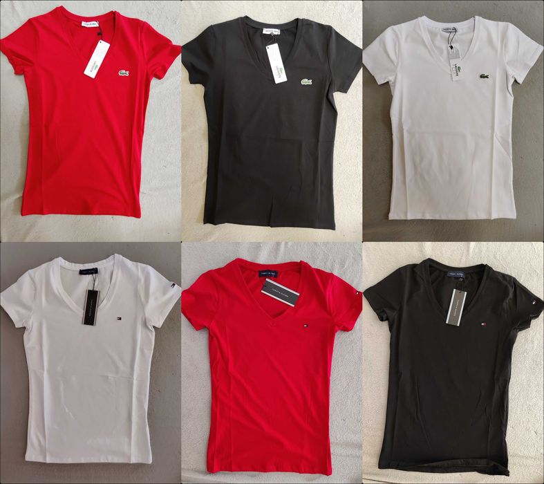 Koszulka Shirt koszulki Lacoste Tommy Hilfiger damskie w serek Premium