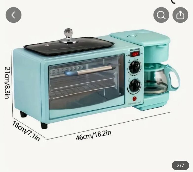 3-in-1 breakfast maker (mini-forno, chapa & máq. café)