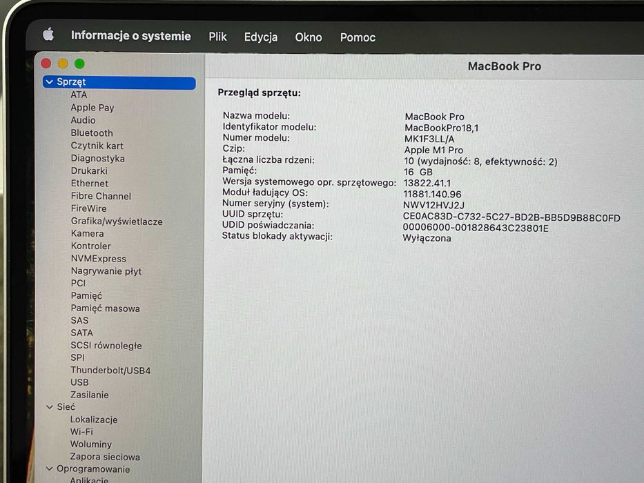 2021 MacBook Pro A2485 16" M1 PRO 16GB 1000GB