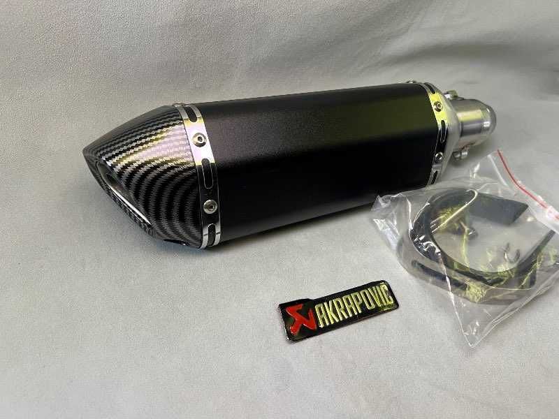 Tłumik motocyklowy z naklejką Akrapovic czarny jak nowy
