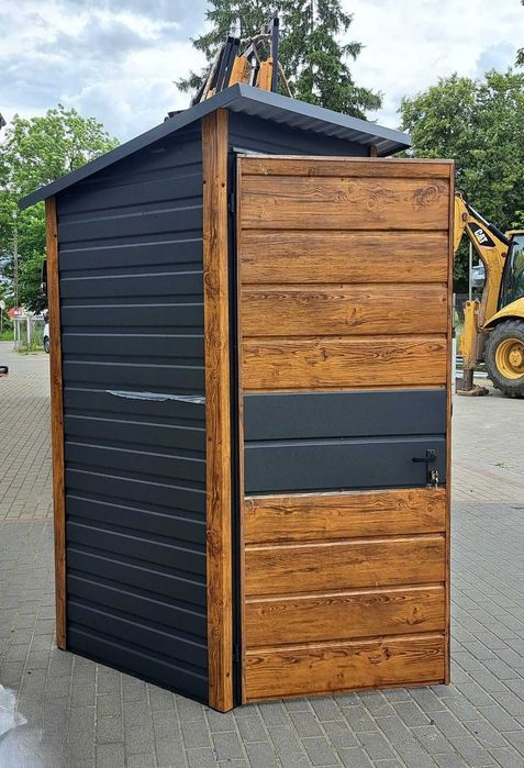 Ładny Garaż Blaszany GRAFITOWY z zadaszeniem bocznym -Maj-Blach