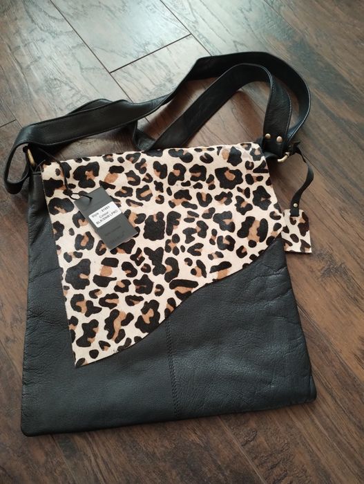 TAURUS torebka listonoszka skóra naturalna z włosiem animal print