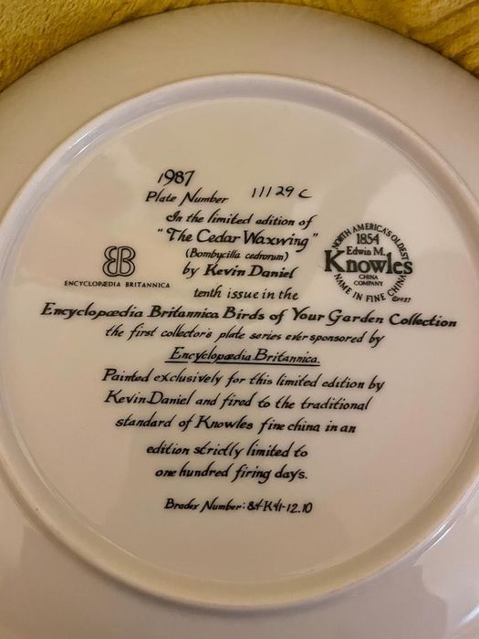 Talerz dekoracyjny, Edwin M. Knowles, strzygły, ptaki, Britannica