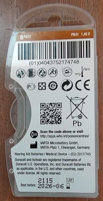 Батарейки для слухового апарата Duracell Activavair 13 / 312