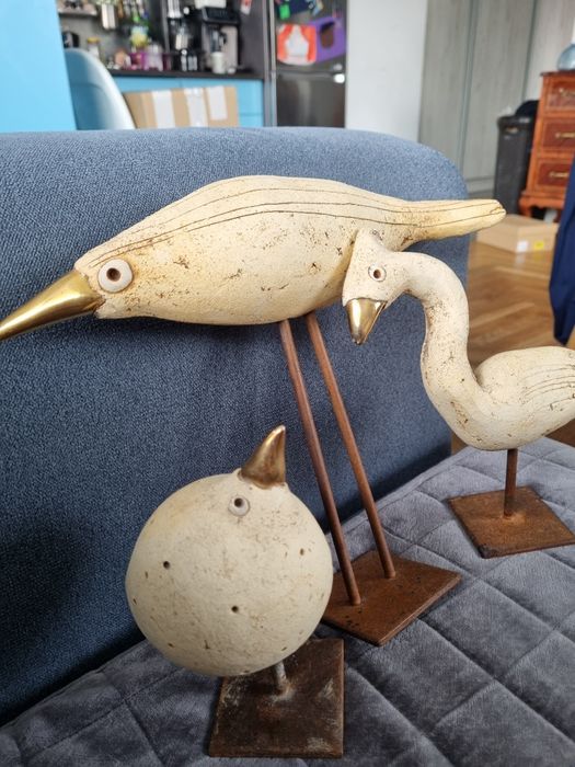 3 rzeźby ptaki ceramika artystyczna Ewa Budzowska