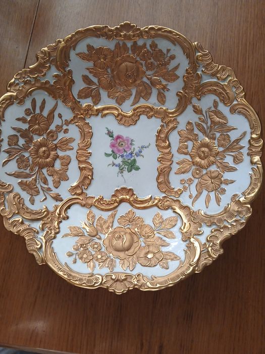 Antyczna patera porcelanowa XIX w. – ręczne złocenia, styl rokoko
