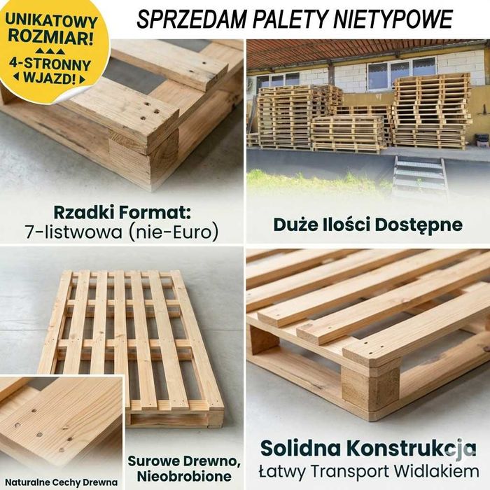 Palety drewniane, przemysłowe, jednorazowe, nietypowe wymiary około 177x111 cm / 200x100 cm / 210cm x 95cm