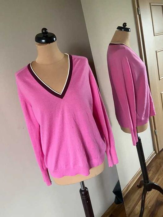 roz neon pink sweter cienki welna jakosc basic xl 42 44 +size