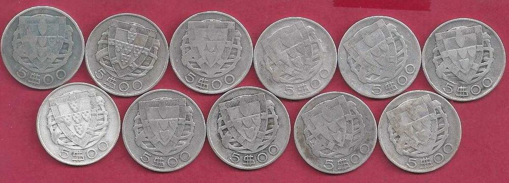 COLEÇÃO COMPLETA 5 ESCUDOS PRATA 1932 A 1951  11 MOEDAS