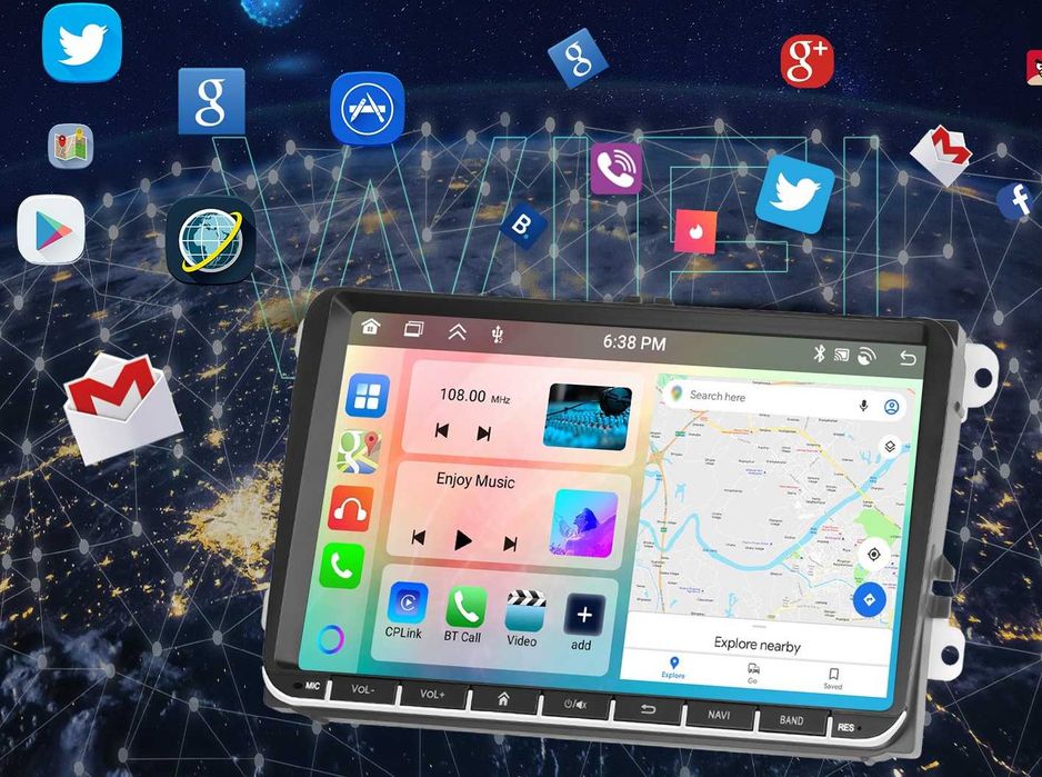 Radio Samochodowe Nawigacja Android 15 Apple Car DEDYKOWANE 4GB + 64 GB DLA VOLKSWAGEN + Kamera Cofania