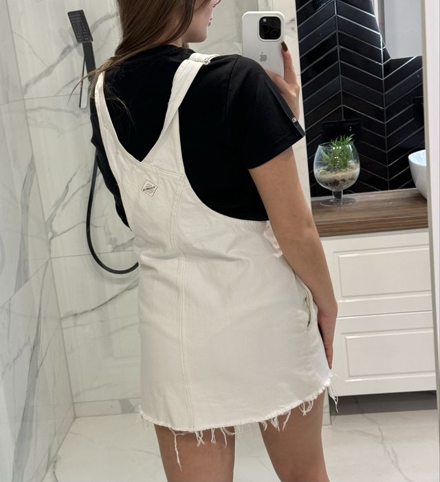 Sukienka jeansowa biała ogrodniczki