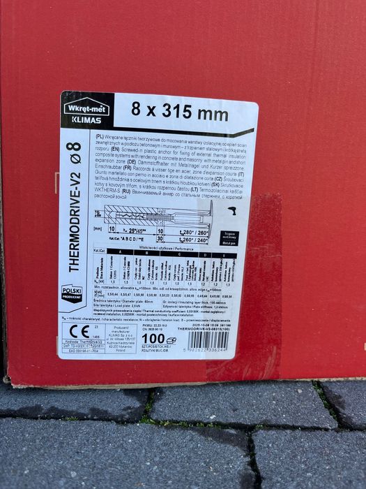 Klimas THERMODRIVE V2-8 kołki do wełny, styropianu, łącznik, talerz dociskowy, krążek