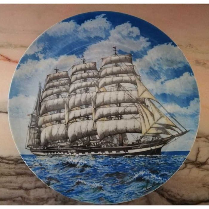 Pratos decorativos 6 barcos Veleiros porcelana Quinta Nova