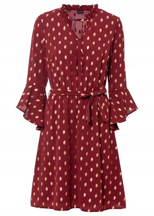 Bordowa sukienka ze złotym wzorem r.48