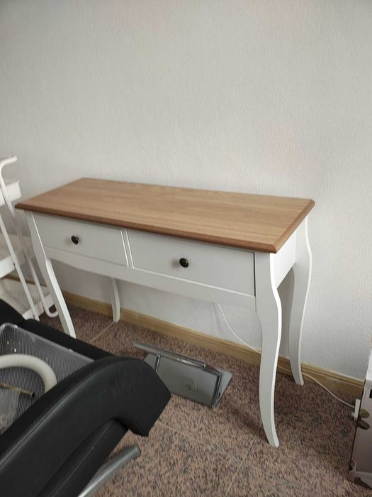 Consola de Entrada com 2 Gavetas Estilo Francês 100x35x76,5 cm Branco e Marrom Escuro