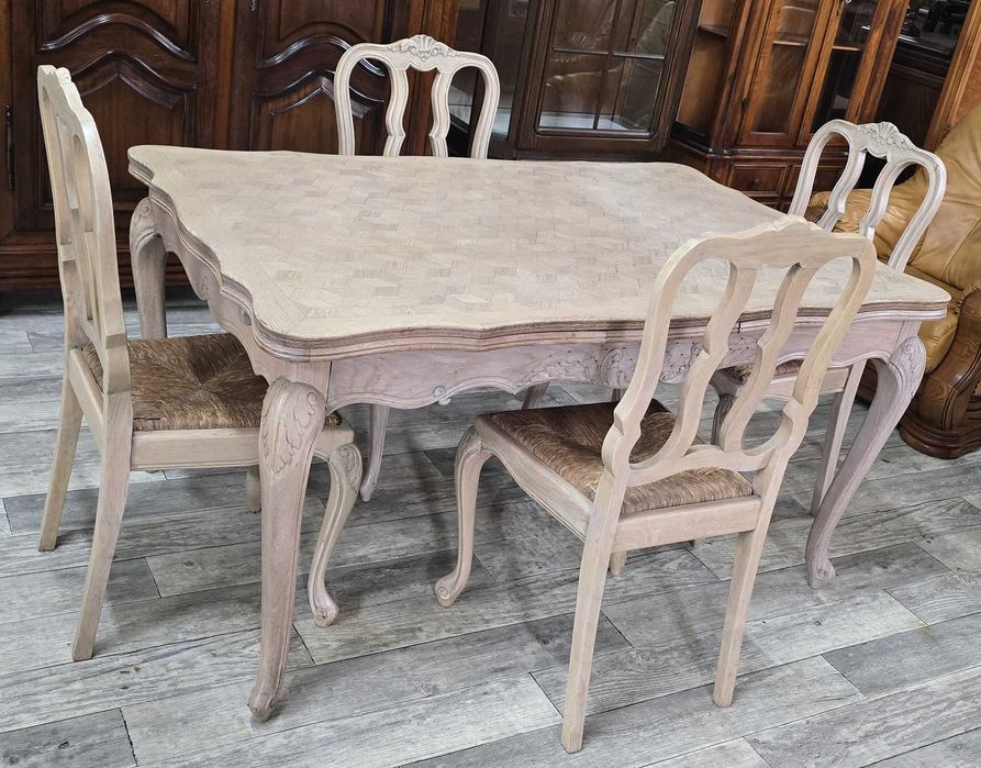 Bielony Rozkładany Stół + 4 Krzesła W Stylu Ludwikowskim / Ludwik /