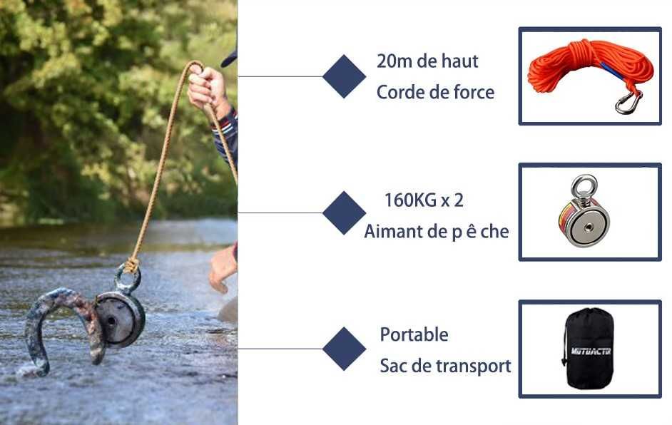 Íman Neodímio N52, 320Kg + Corda 20MT Pesca Magnética