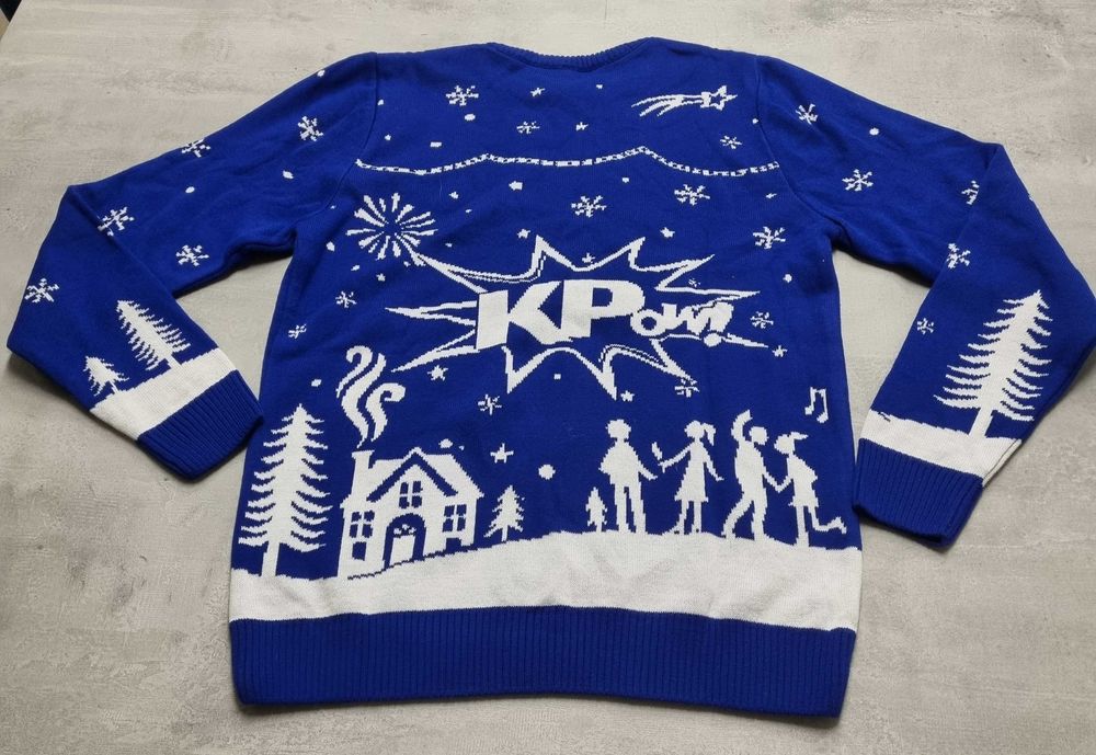 Sweter S na święta świąteczny zimowy niebieski męski