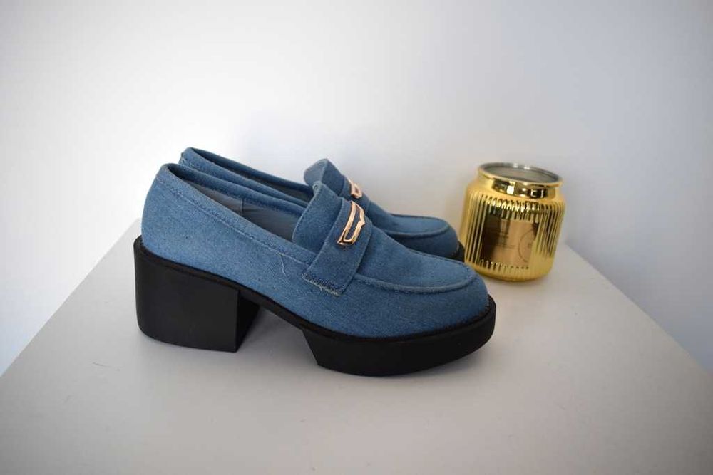 Seastar Blue buty mokasyny na czarnej platformie 39