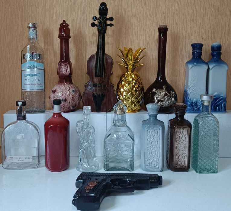 Бутылка стеклянная штоф керамический