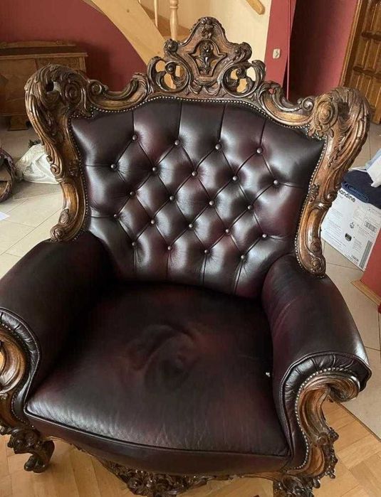 komplet skórzany włoski,typ pałacowy, ręczna robota cena 25 tys. zł