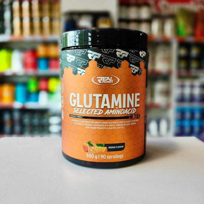 Real Pharm Glutamine 500g Glutamina Aminokwasy Regeneracja - Pomarańcz