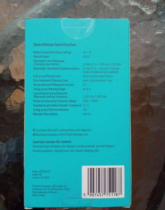 Słuchawki Bluetooth z etui ładującym