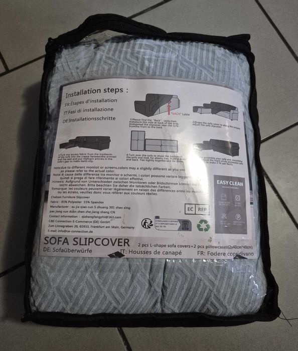 Elastyczny pokrowiec na narożnik L 1+2 (2 części) + 2 poszewki 40×40