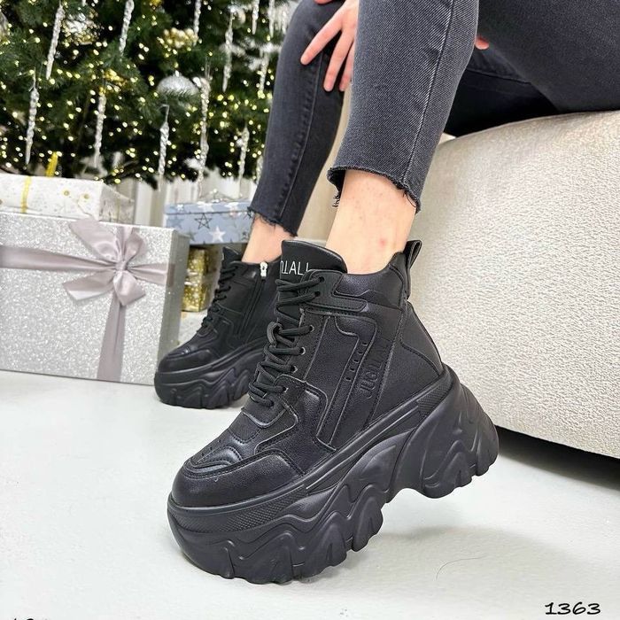 Кроссовки зимние на платформе черные и беж легусенькие