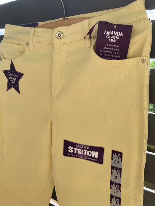 nowe! Spodnie/jeansy stretch 36/8 żółte z USA petite/cekiny