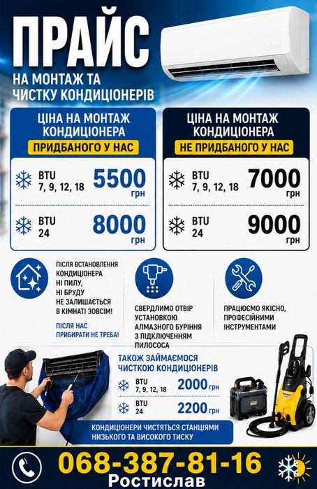 Продаж, монтаж, чистка кондиціонерів.