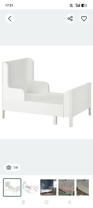 Rozsuwane łóżko białe Ikea Busunge z materacem, 80x200 cm