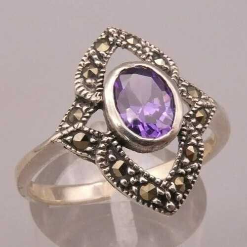 Pierścionek srebro 925 ametyst/ markazyt