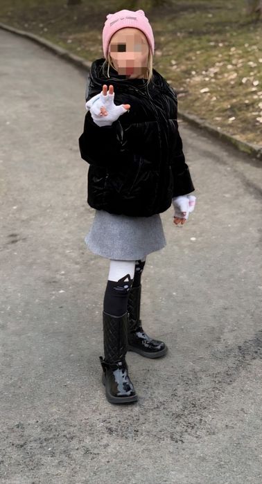 Сапожки демі чобітки осінь-весна чорні лакові стьобані з бантиком