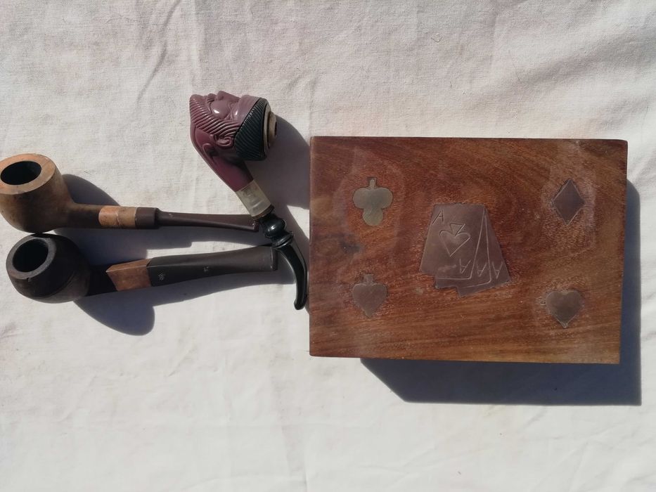 Conjunto Antigo  Caixa Cartas 3 Cachimbos Colecção