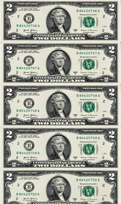 2 Dolary USA 2017 – 10 kolejnych numerów seryjnych UNC