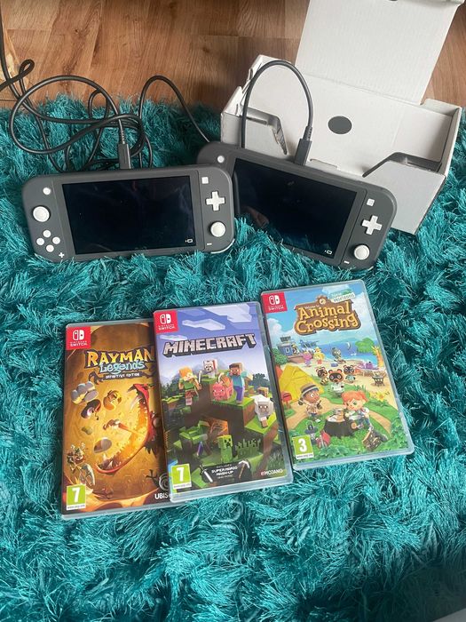 2x Nintendo Switch Lite - kolor szary + 3 gry - stan idealny