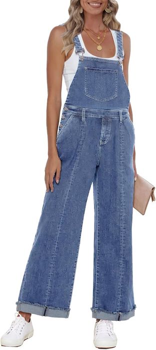 Damski jeansowy kombinezon ogrodniczki loose fit niebieski S