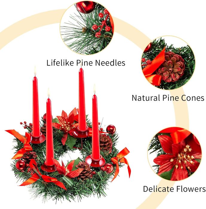 Wieniec adwentowy Romadedi z świecznikami - Ozdoba Bożonarodzeniowa